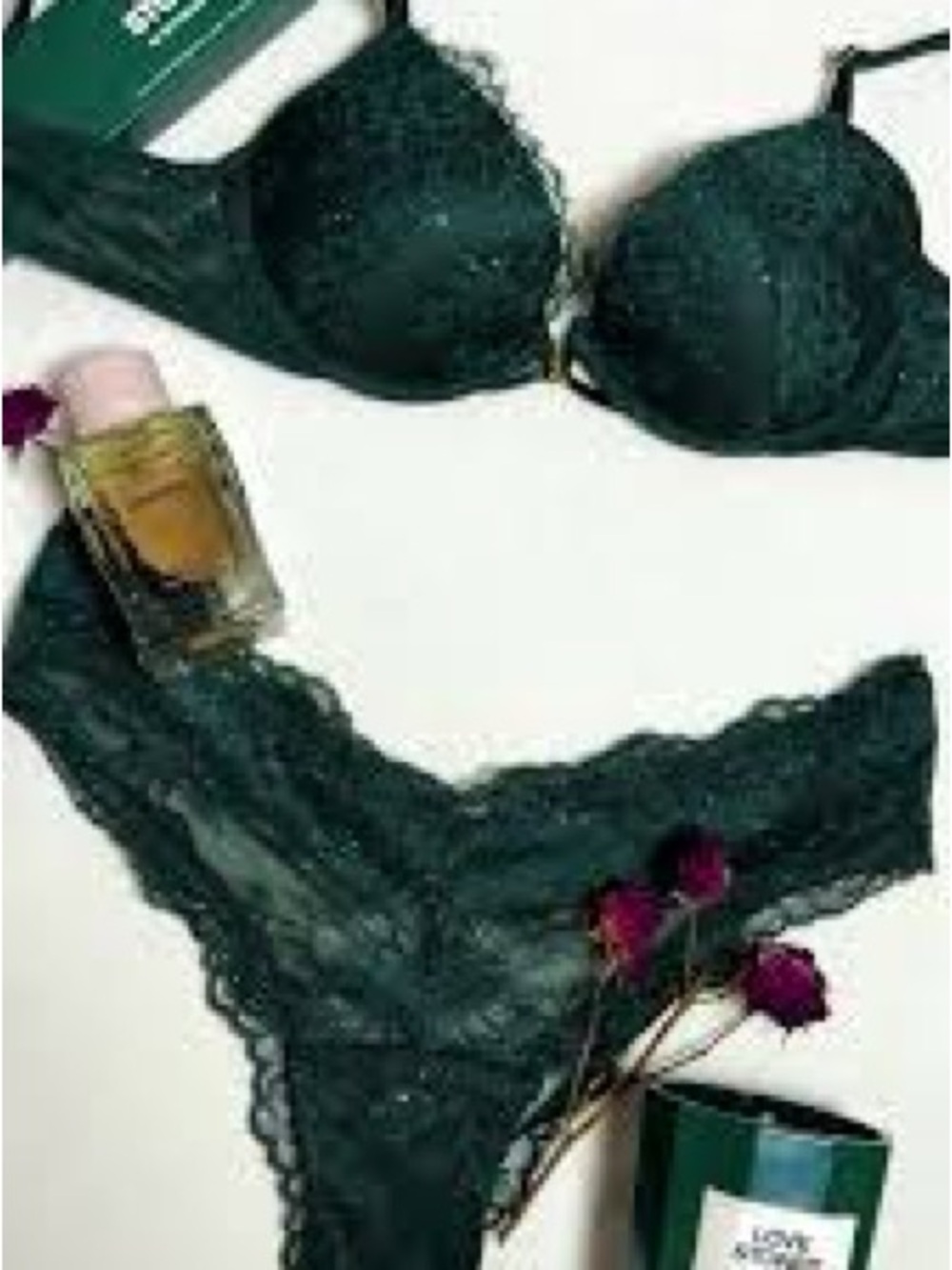 Victoria's Secret Emerald Lace Balconette Bra & Thong Set